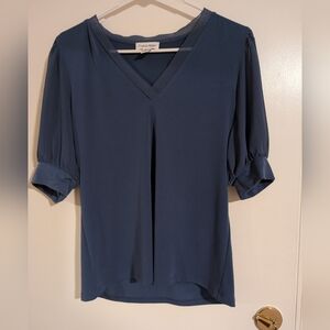 Calvin Klein Women's Blue V-Neck Blouse